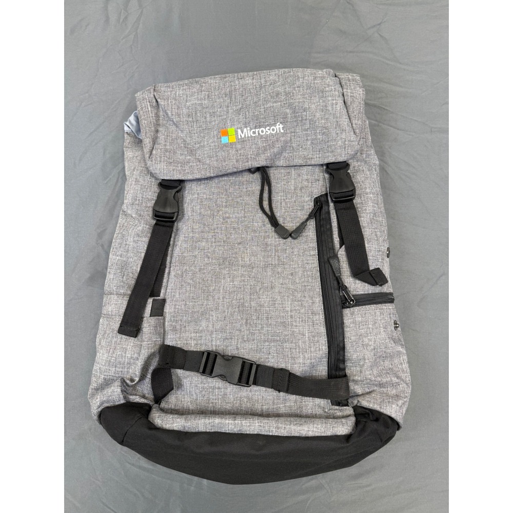 Microsoft Heather Grey Laptop Backpack Rucksack Tech Commuter Bag Buckle Top